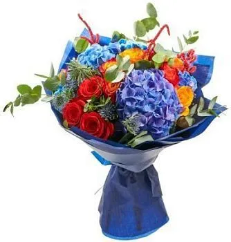 Букет Волшебный флер , состав Гортензия Роза Гвоздика, цвет букета Синий, подходит Маме Мужчине