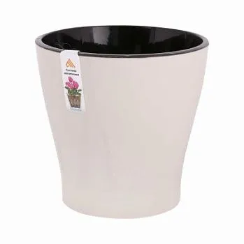 Горшок пластиковый Лея двойной с автополивом, бежевый, 16,2х16,2см, 2,2л; Россия