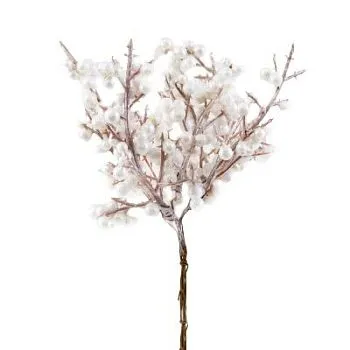 Набор веток с ягодами на вставках 5шт., H19см, белый