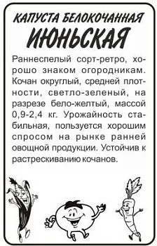 Капуста Июньская (белый пакет) 0,5г; Семена Алтая