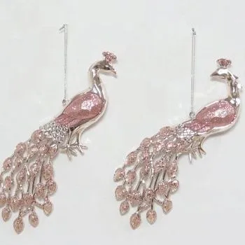 Украшение подвесное Павлин с глиттером, 19-19,5см, розовое золото