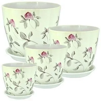 Горшок керамический Бутон Роспись Клевер 679027 (2-й из набора), 15х15см, 2л; Россия