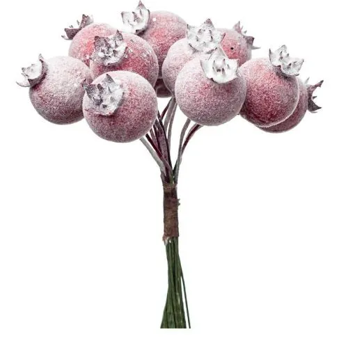 Набор ягод заснеженных на вставках 12шт, D2xL8см, красный фото в интернет-магазине Флоранж