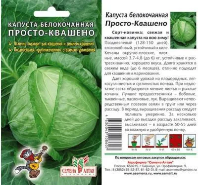 Капуста белокочанная Просто-Квашено (цветной пакет) 0,3г; Семена Алтая фото в интернет-магазине Флоранж