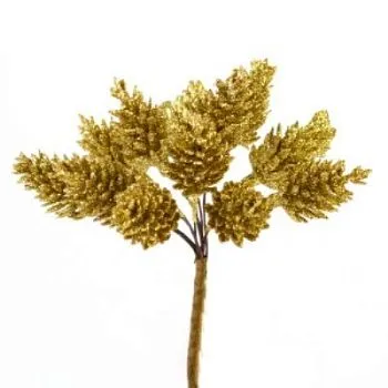 Набор шишек с глиттером на вставках 12шт., D2x2xL12см, золотой