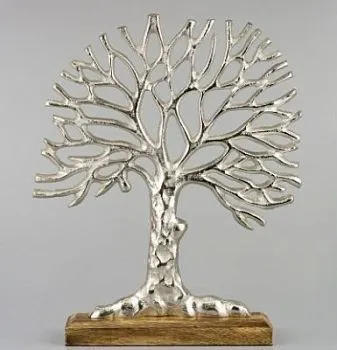 Сувенир Дерево (металл/дерево), H25x19см, серебряный