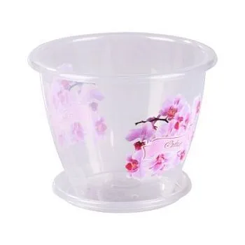 Горшок пластиковый для орхидей, прозрачный с рисунком, 19х15см, 2л; Россия