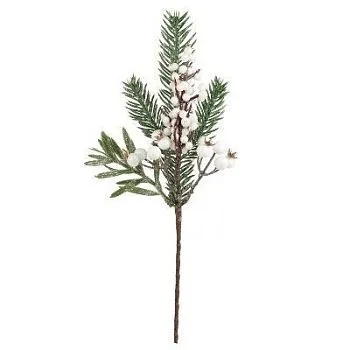 Ветка еловая с ягодами, H30 см, белый