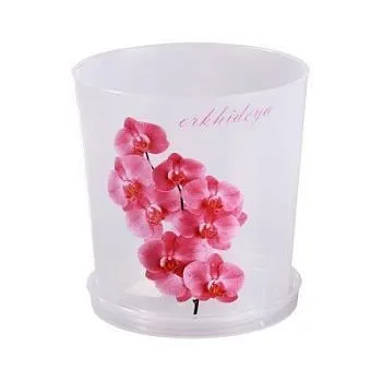 Горшок пластиковый для орхидей, прозрачный с рисунком, 14х15см, 1,8л; Россия