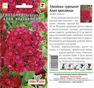Гвоздика турецкая Алая Красавица (цветной пакет) 0,2г; Семена Алтая фото в интернет-магазине Флоранж