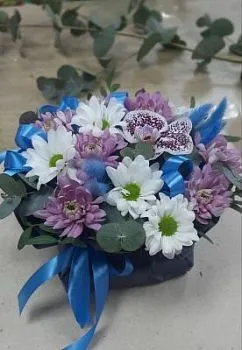 Композиция Милая , состав Хризантема кустовая Орхидея, цвет букета Сиреневый Голубой, подходит Девушке Учителю