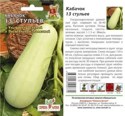 Кабачок 13 Стульев (цветной пакет) 2г; Семена Алтая фото в интернет-магазине Флоранж