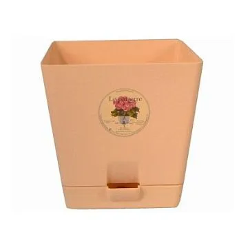 Кашпо пластиковое Квадрат, бежевое,  12х12см, 1л; Россия