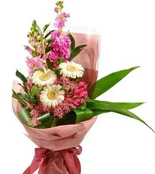 Букет Романс , состав Гербера Гипсофила Альстромерия, цвет букета Розовый, подходит Девушке Маме Учителю