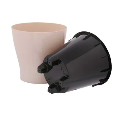 Горшок пластиковый Лея двойной с автополивом, бежевый, 16,2х16,2см, 2,2л; Россия фото в интернет-магазине Флоранж