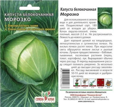 Капуста белокочанная Морозко (цветной пакет) 0,3г; Семена Алтая фото в интернет-магазине Флоранж