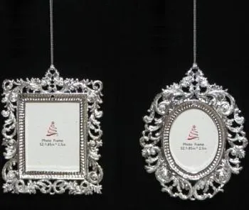 Украшение подвесное Рамка с глиттером, 10-10,5см, 17см, серебряный