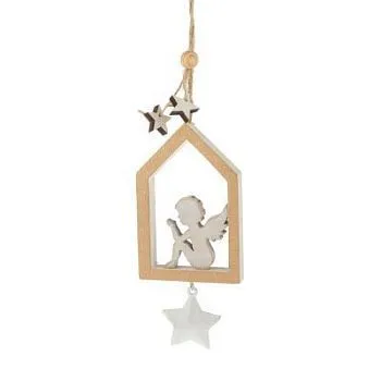 Елочное украшение "Ангел" (дерево), 6х9см золото/ белый