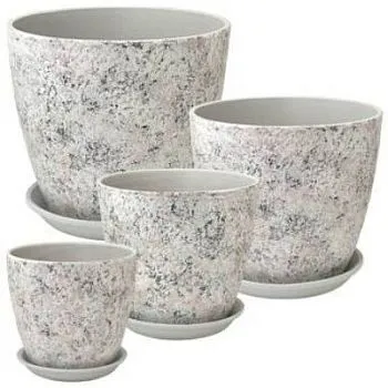 Горшок керамический Бутон Роспись яшма 730230, (4-й из набора), 21х21см, 5,4л, белый; Россия