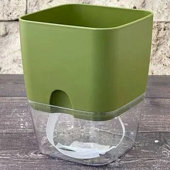 Горшок пластиковый Аквадуэт квадрат, зеленый, D11,5см, 1,5л; Россия