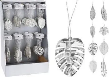 Украшение подвесное Лист/Перо (металл), 9см, серебро