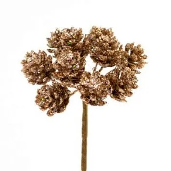 Набор шишек с глиттером на вставках 12шт., D2x2xL12см, коричневый