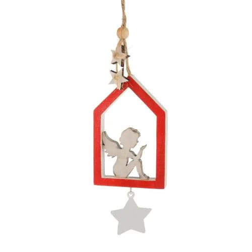 Елочное украшение "Ангел" (дерево), 6х9см, красный/белый фото в интернет-магазине Флоранж