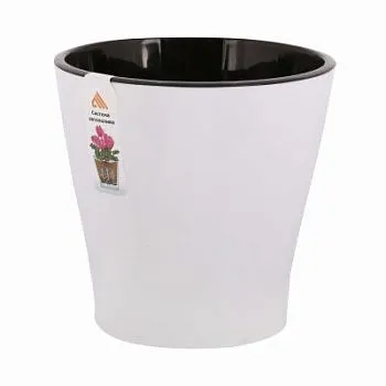 Горшок пластиковый Лея двойной с автополивом, белый, 16,2х16,2см, 2,2л; Россия