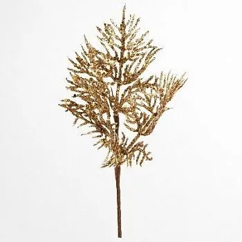 Ветка Туи с глиттером, 27см, золотой