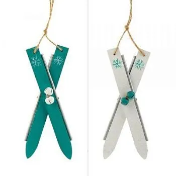 Елочное украшение "Лыжи" (дерево), 15.5х6.5см