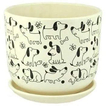 Горшок керамический бук Собаки белый 693092 (3-й из набора), 18х16см, 2,9л; Россия