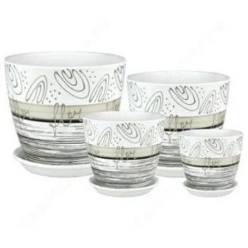 Горшок керамический Бутон Роспись полоски флер РС135 (3-й из набора) 18х18см, 3,8л; Россия