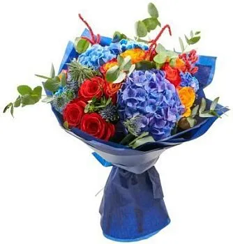 Букет Волшебный флер , состав Гортензия Роза Гвоздика, цвет букета Синий, подходит Маме Мужчине