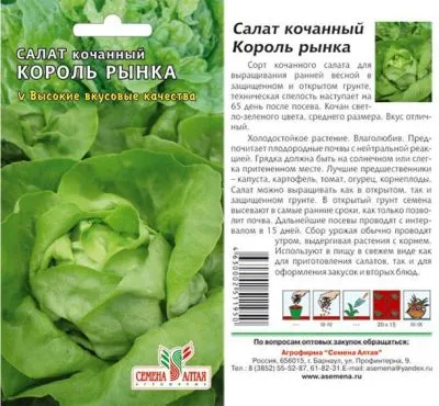 Салат кочанный Король Рынка (цветной пакет) 0,5г; Семена Алтая фото в интернет-магазине Флоранж