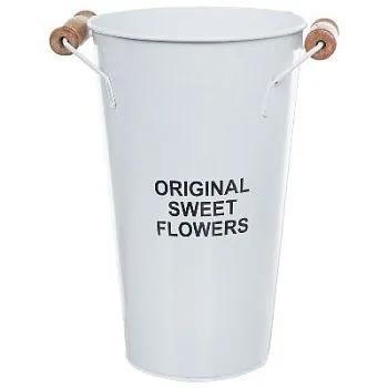 Вазон цинк с деревянными ручками, D15xH25 см, 2л, белый