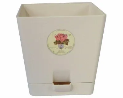 Кашпо пластиковое Квадрат, кремовое, 12х12см, 1л; Россия фото в интернет-магазине Флоранж