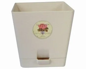 Кашпо пластиковое Квадрат, кремовое, 12х12см, 1л; Россия