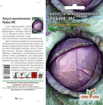 Капуста краснокочанная Рубин МС (цветной пакет) 0,3г; Семена Алтая