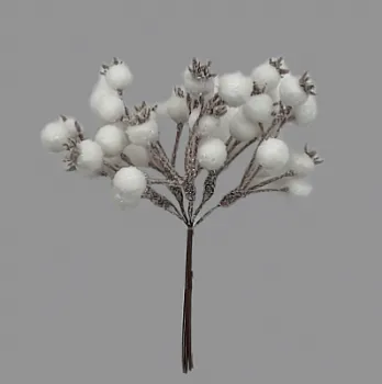 Набор веток с ягодами на вставках 5шт., H15см, белый