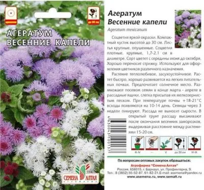 Агератум Весенние Капели (цветной пакет) 0,1г; Семена Алтая фото в интернет-магазине Флоранж