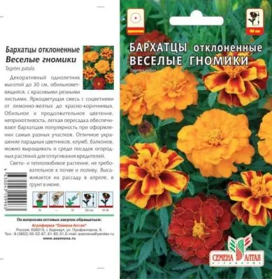 Бархатцы Веселые Гномики (цветной пакет) 0,3г; Семена Алтая фото в интернет-магазине Флоранж