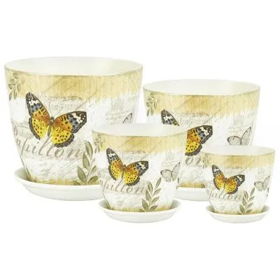 Горшок керамический Бутон Декупаж ДК52 (4-й из набора) 12х12см, 1л; Россия фото в интернет-магазине Флоранж