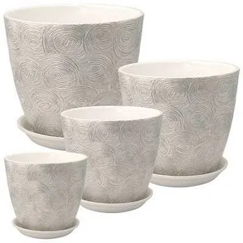 Горшок керамический Бутон Роспись Диско 731640 (1-й из набора), 12х12см, 1л, серый; Россия