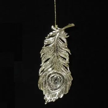 Украшение подвесное Перо павлина с глиттером, 17см, золотой