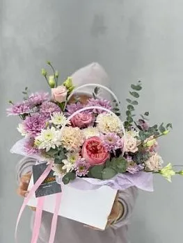 Авторский букет №36 , состав Гидрангия Гербера Гвоздика Эустома Хризантема кустовая Хризантема одноголовая, цвет букета Мультицвет, подходит Девушке Маме