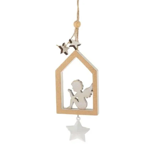 Елочное украшение "Ангел" (дерево), 6х9см золото/ белый фото в интернет-магазине Флоранж