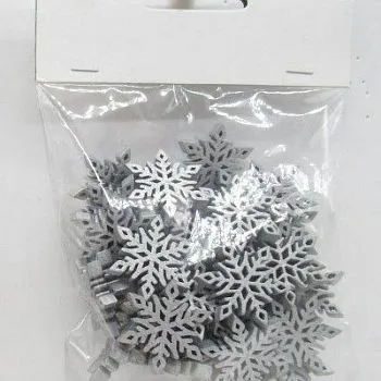 Набор конфетти Снежинки 24шт. (дерево), 3х3см, серебряный