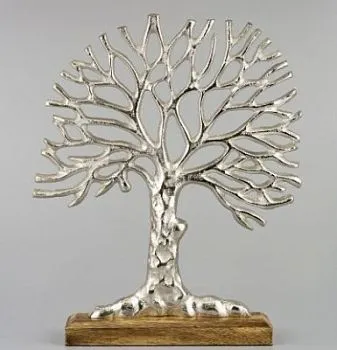 Сувенир Дерево (металл/дерево), H25x19см, серебряный