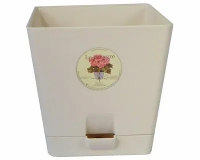 Кашпо пластиковое Квадрат, кремовое, 12х12см, 1л; Россия фото в интернет-магазине Флоранж