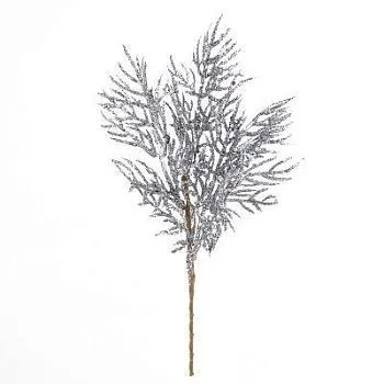 Ветка Туи с глиттером, 27см, серебряный
